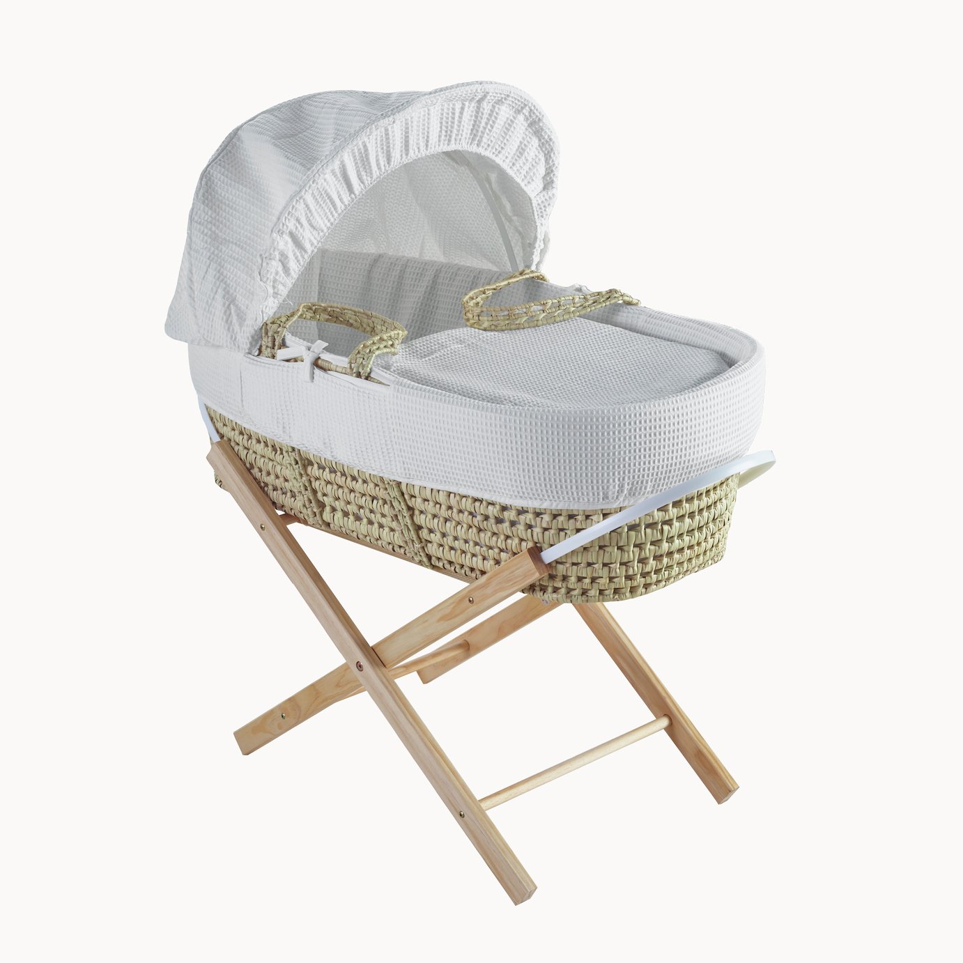 Funky Flowers White Palm Moses Basket on Deluxe Compact White Rocking  Stand 
