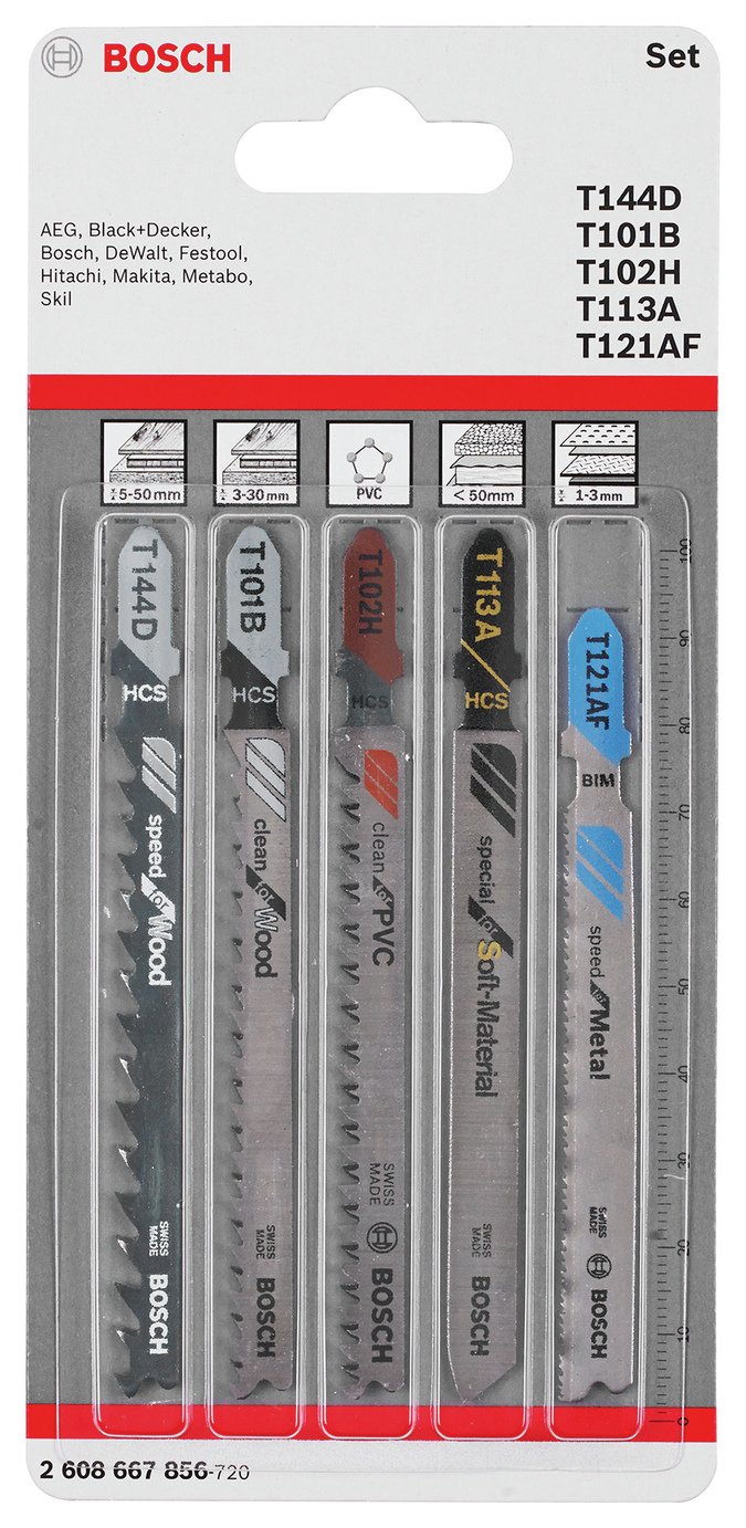 Bosch 5 Piece All Rounder T-Shank Jigsaw Blade Set 