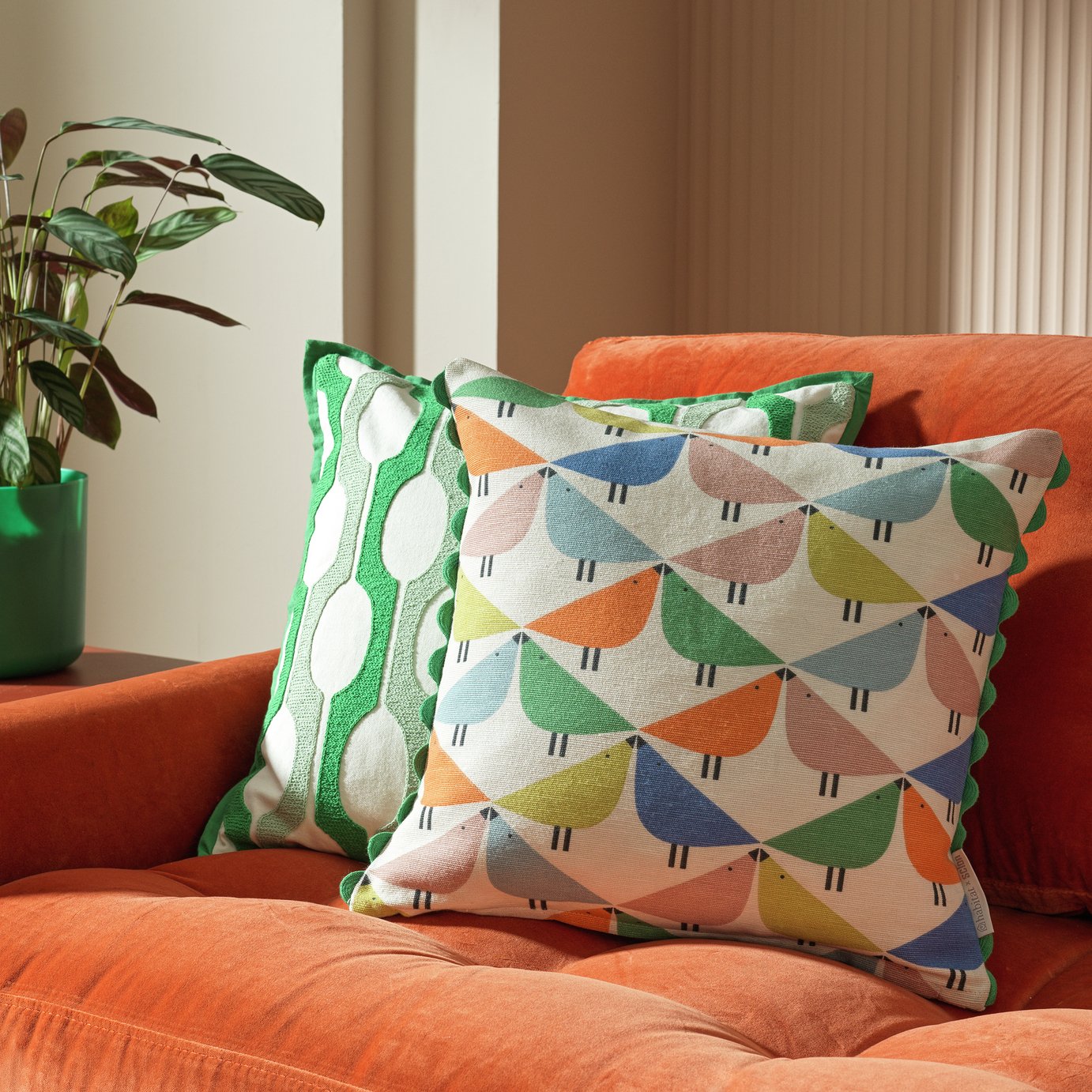 Habitat x Scion Lintu Cushion - Green - 43x43cm