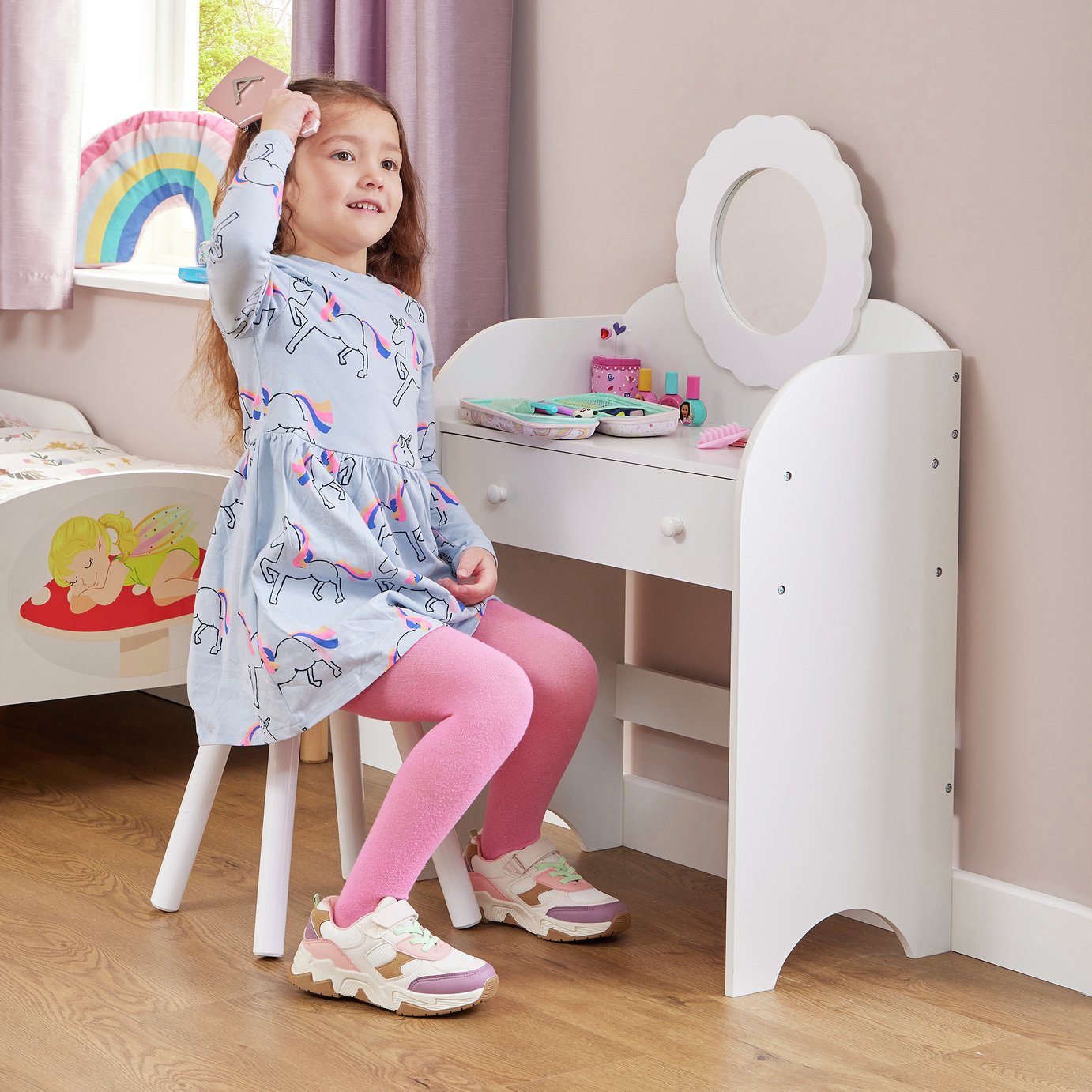 Liberty House Kids Mirror Dressing Table And Stool - White
