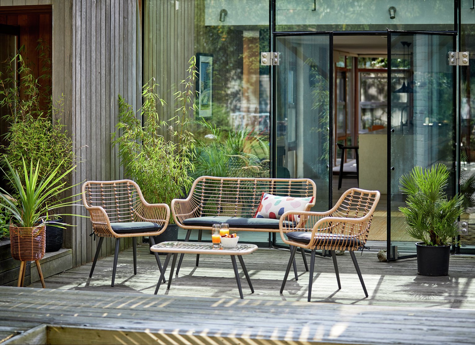 Habitat 4 Seater Bamboo Effect Garden Sofa Set 