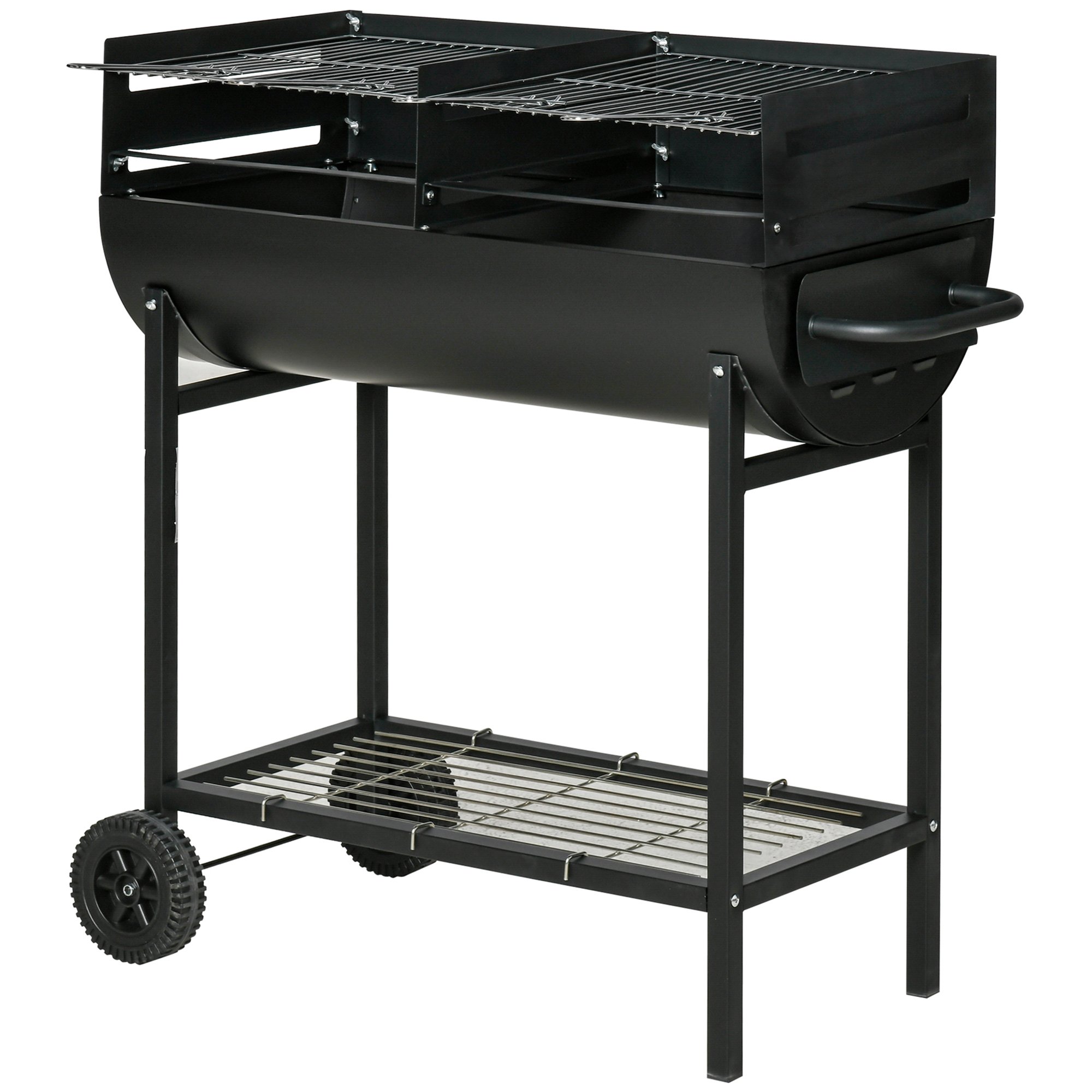 Outsunny Wheeled Adjustable Charcoal Barbecue - Black