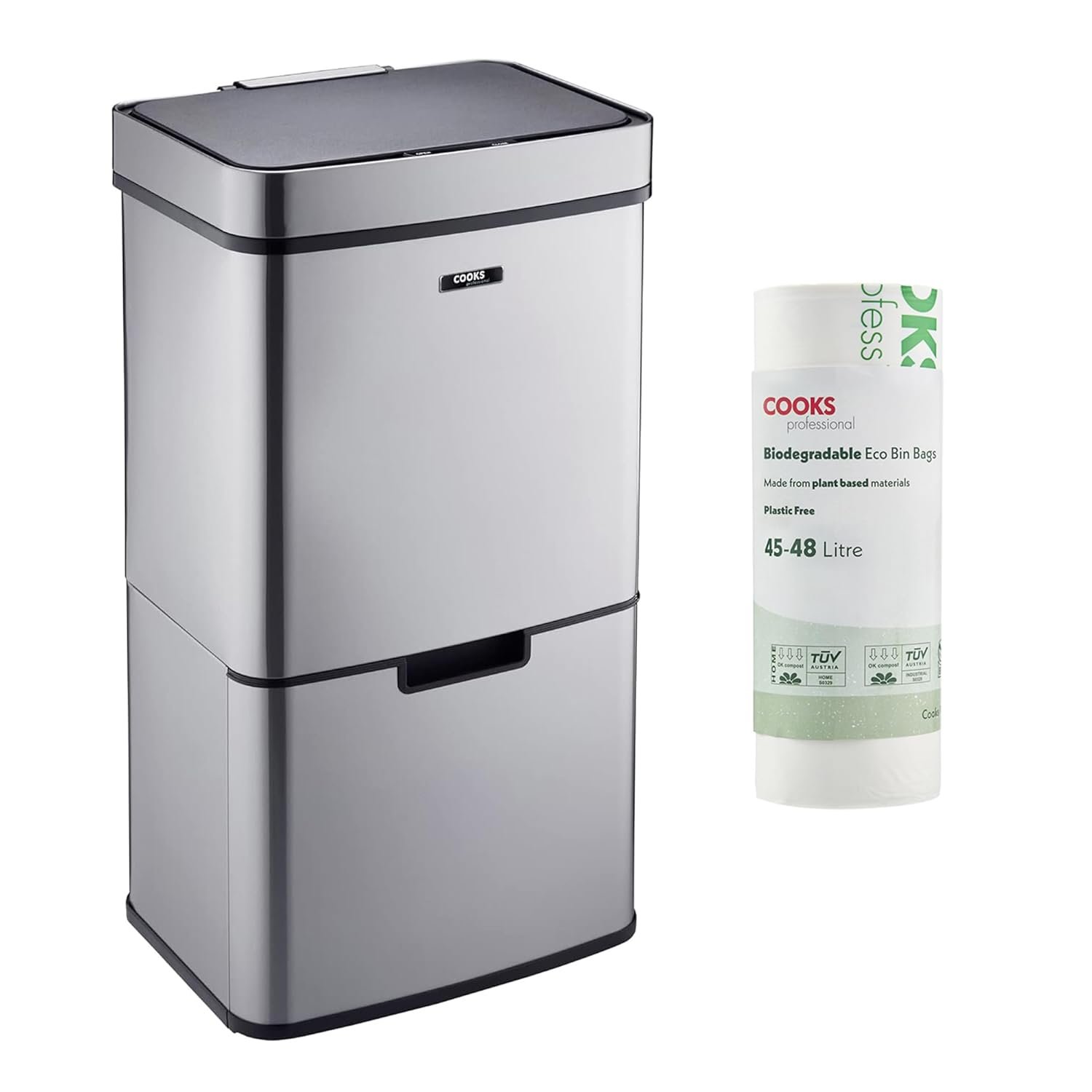 Cooks Professional 75L Sensor Bin with 25 Biodegradable Bags - Silver