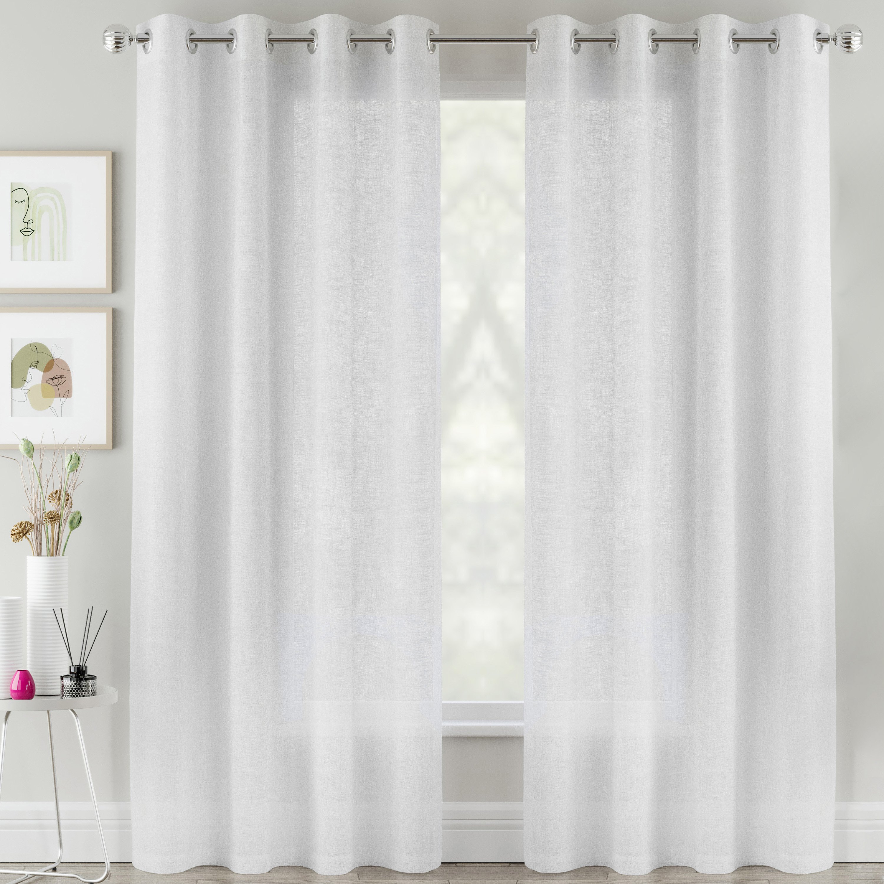 Tyrone Textiles Crete Eyelet Sheer Voile Panels - 140 x 137cm - White