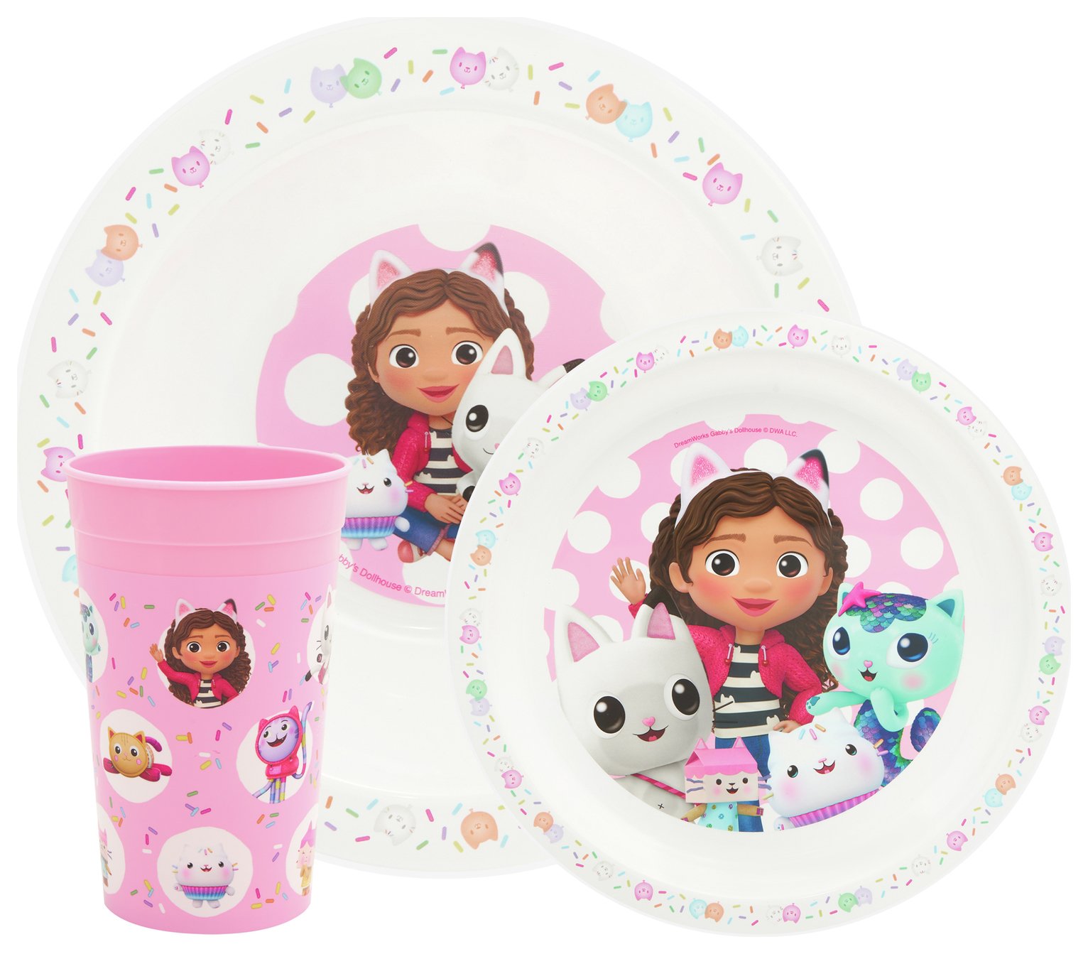 Gabby's Dollhouse Kids Plastic Dinner Set - Pink