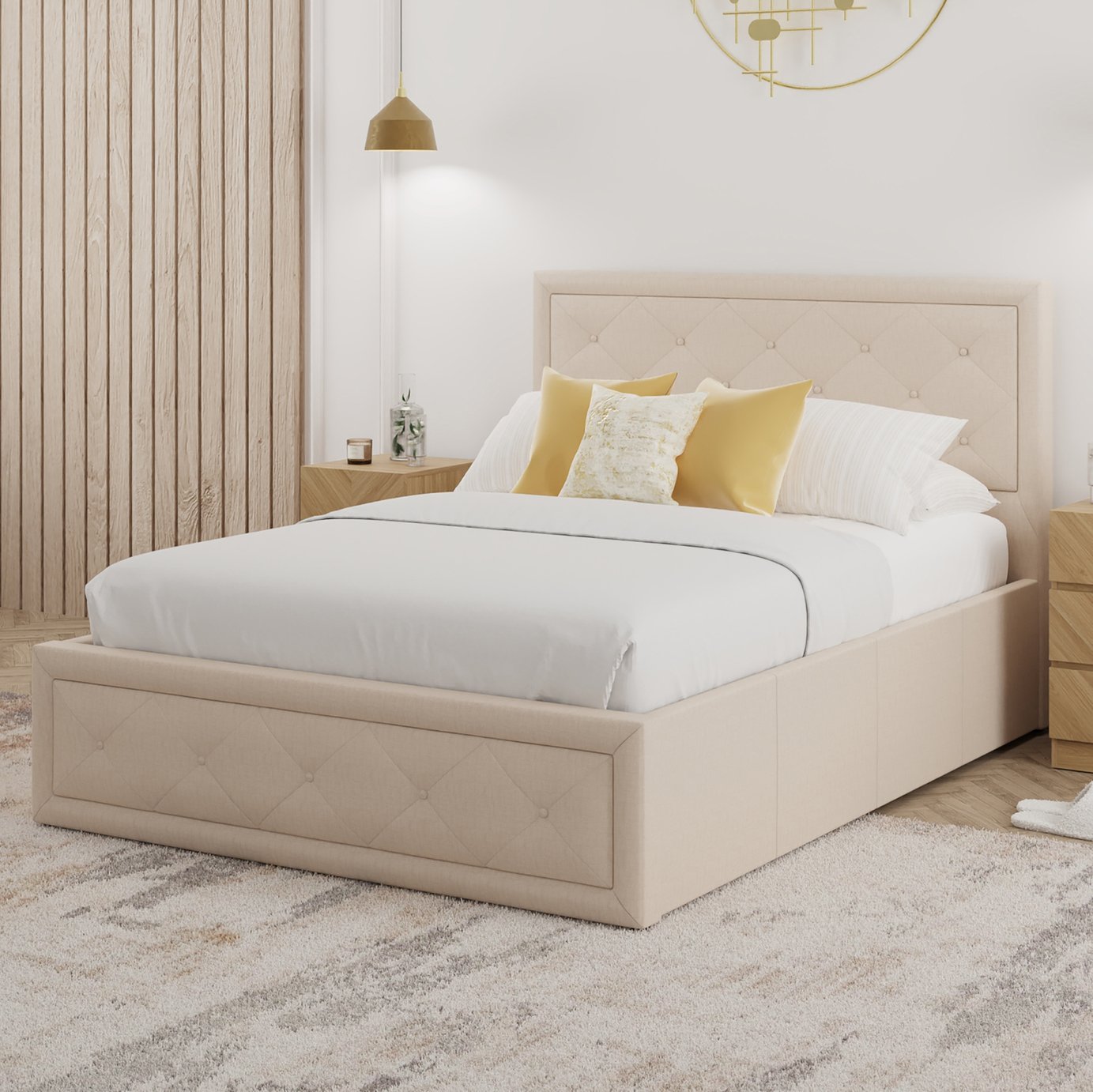 GFW Hollywood Double Ottoman Bed Frame - Natural