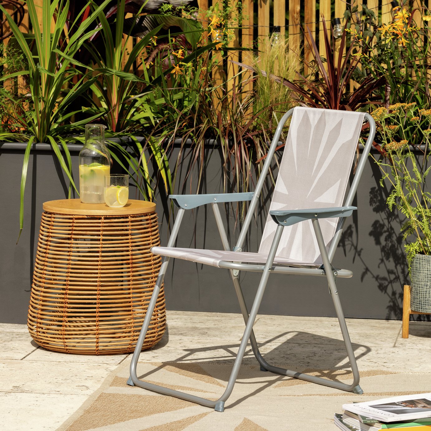 Habitat Folding Metal Garden Chair - Light Grey