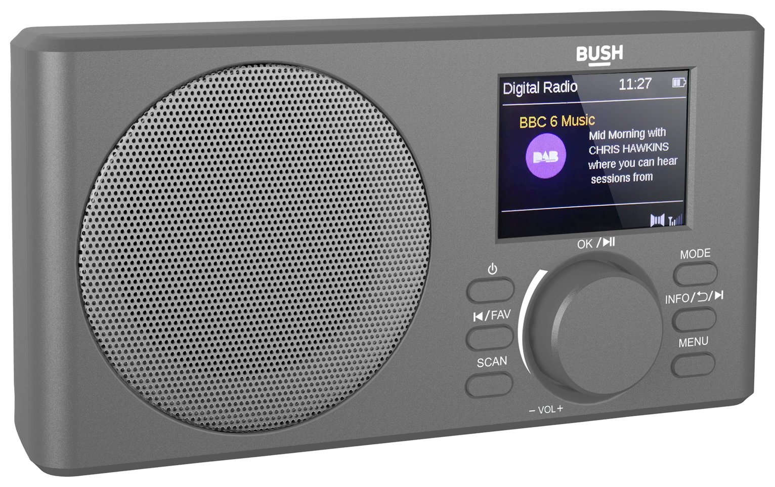 Bush DAB/DAB+ FM Portable Bluetooth Rechargeable Radio -Grey
