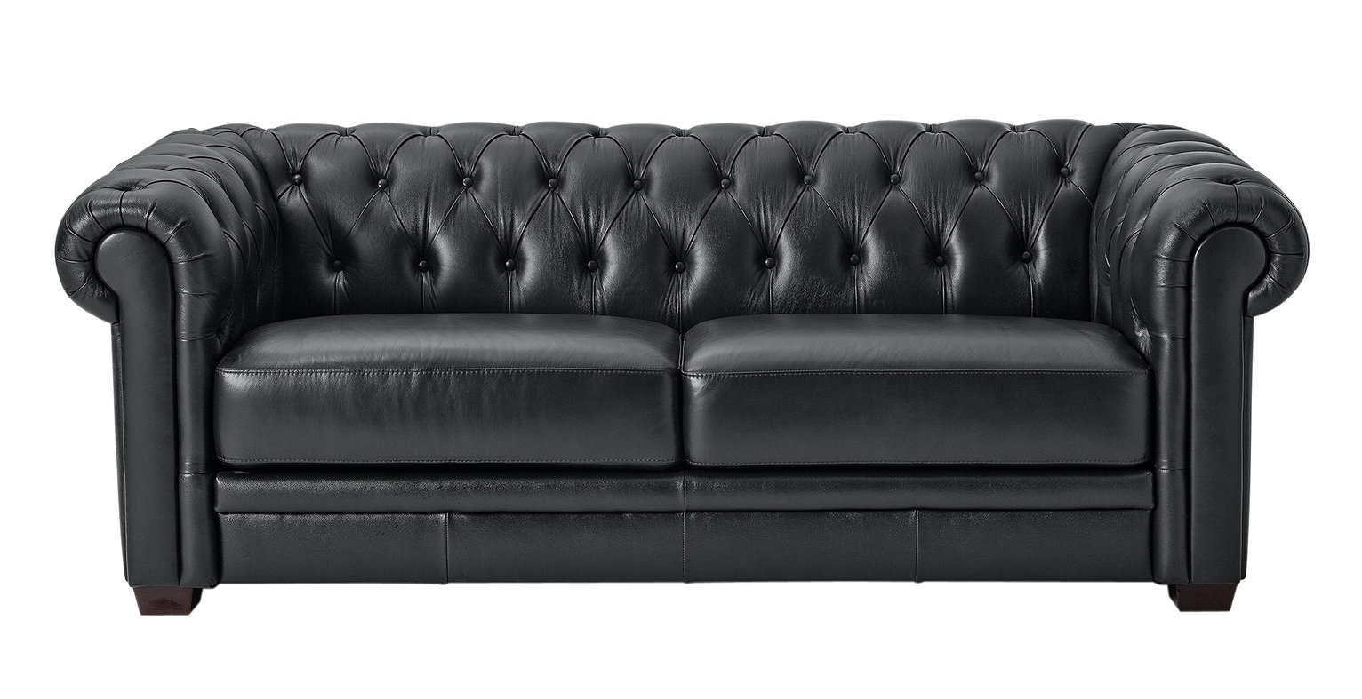 Habitat Chesterfield Leather 3 Seater Sofa - Black