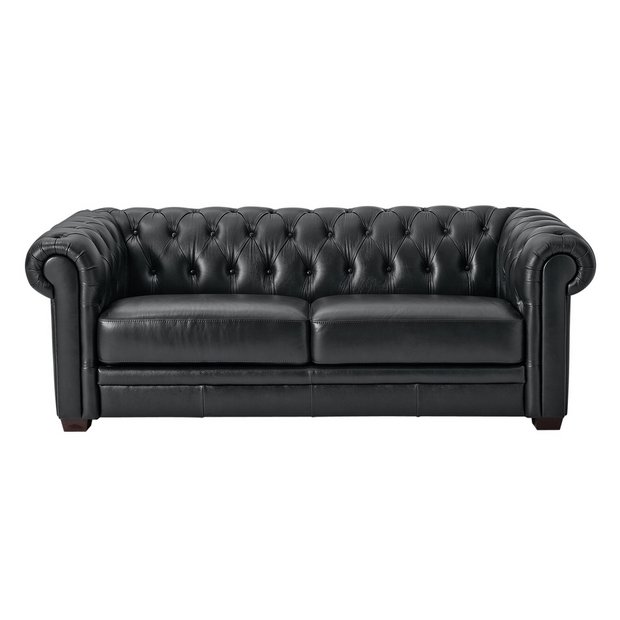 Buy Habitat Chesterfield Leather 3 Seater Sofa - Black | Sofas | Habitat