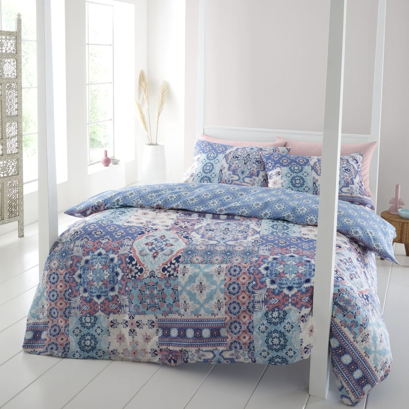 Catherine Lansfield Boho Patchwork Blue Bedding Set	