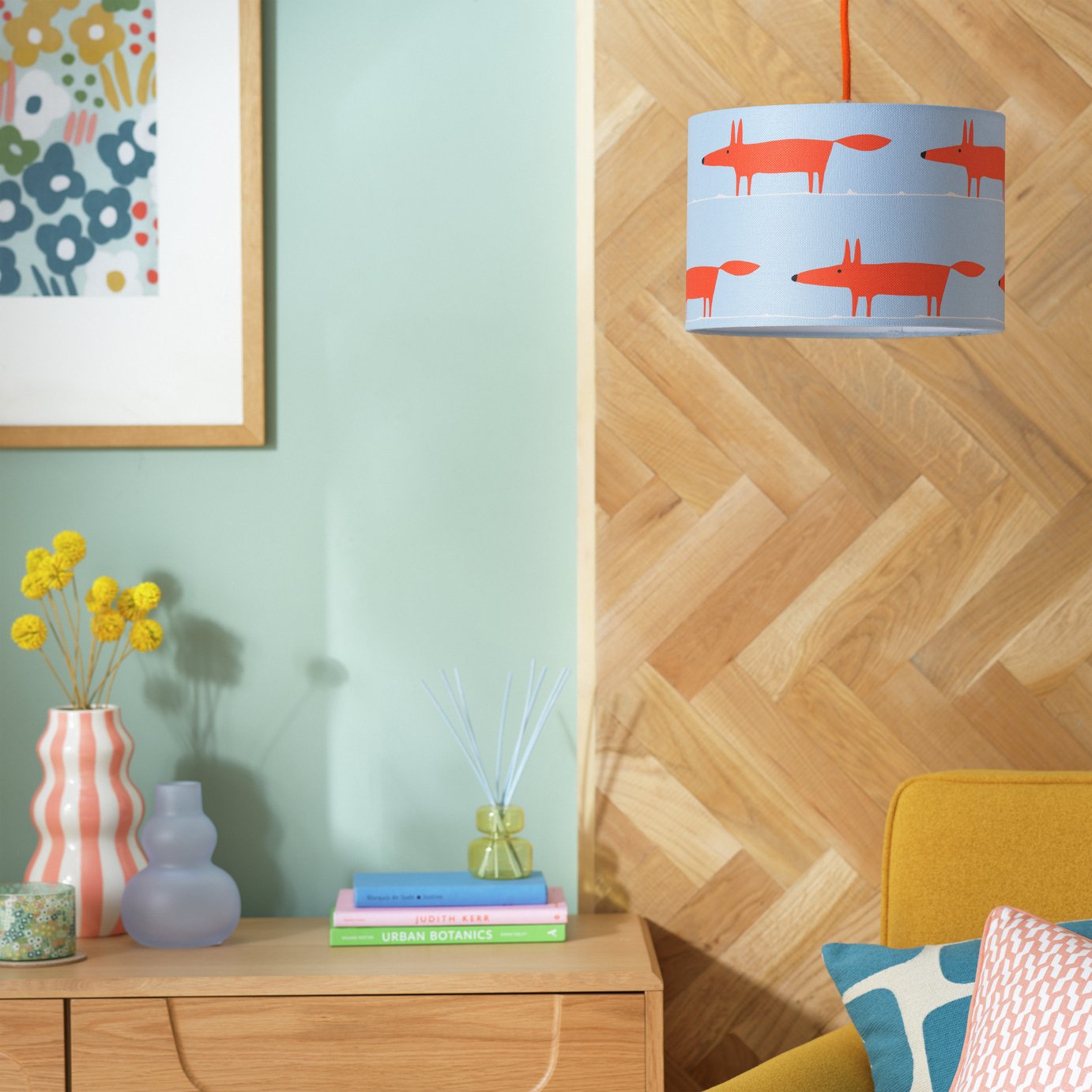 Habitat x Scion Blue Mr Fox Lampshade - 30cm