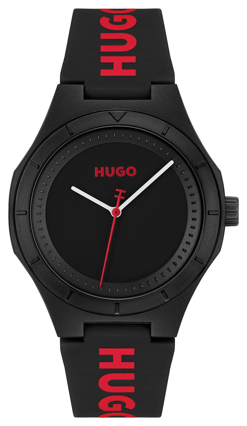 HUGO Men's Black Dial and Black Silicone Strap Watch 