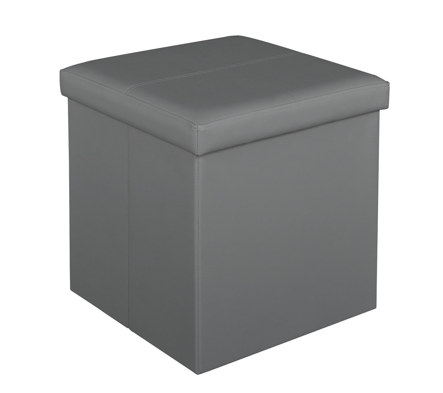 Argos Home Small Faux Leather Stitched Ottoman - Grey