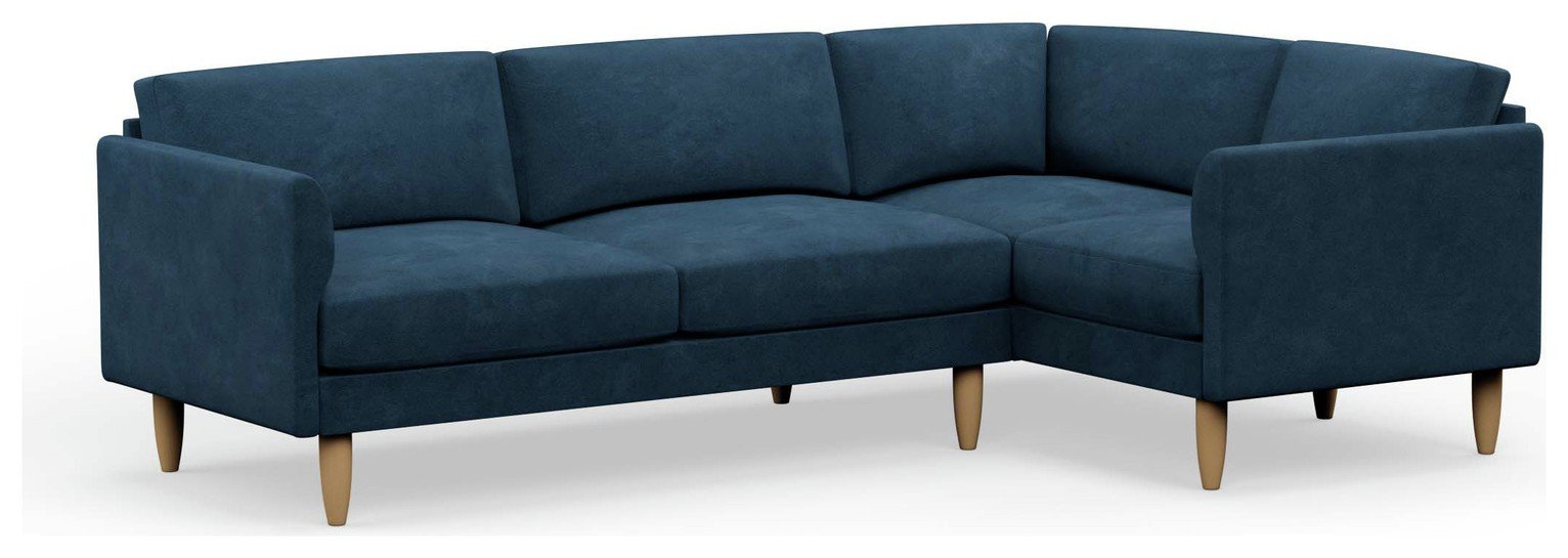 Hutch Slim Velvet Curve Arm 5 Seater Corner Sofa - Ink Blue