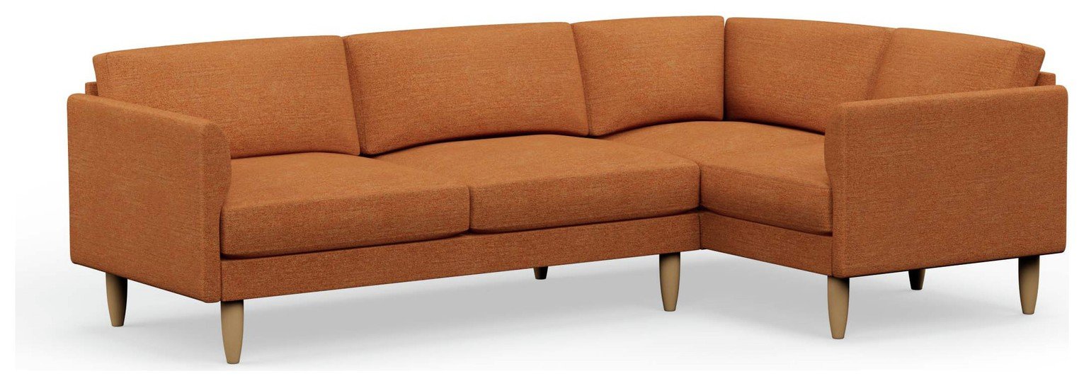 Hutch Slim Fabric Curve Arm 5 Seater Corner Sofa - Rust