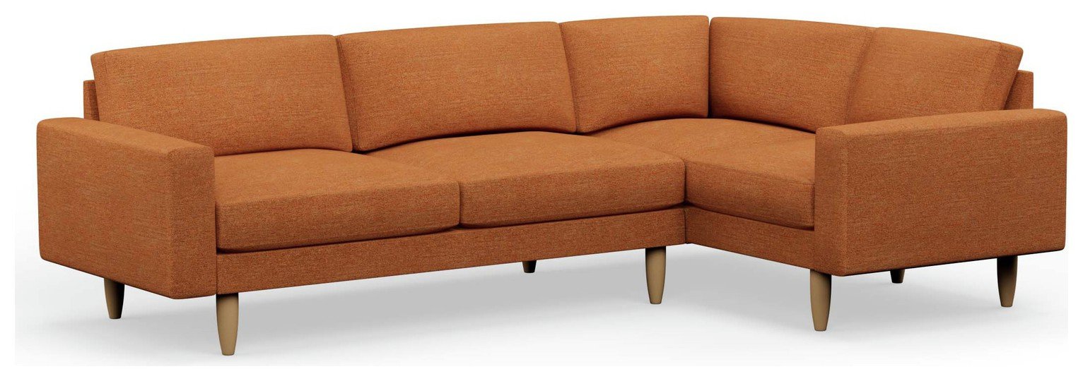 Hutch Slim Fabric Block Arm 5 Seater Corner Sofa - Rust