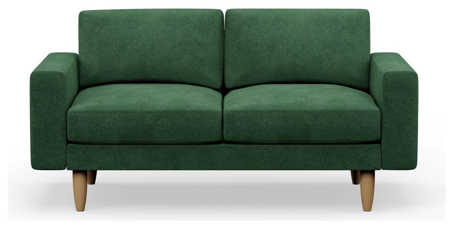 Hutch Velvet Block Arm 2 Seater Sofa - Sage Green