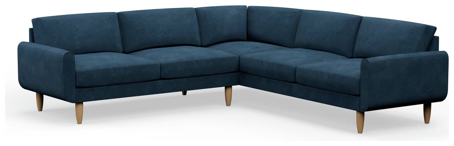 Hutch Velvet Round Arm 7 Seater Corner Sofa -  Ink Blue