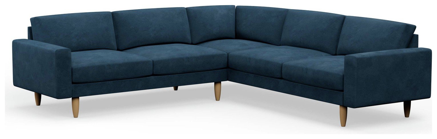 Hutch Velvet Block Arm 7 Seater Corner Sofa - Ink Blue