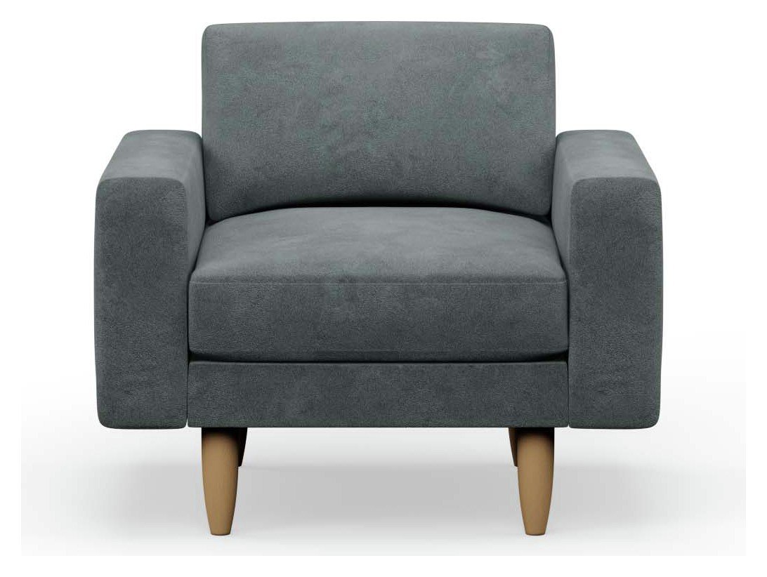 Hutch Velvet Block Arm Armchair - Slate Grey