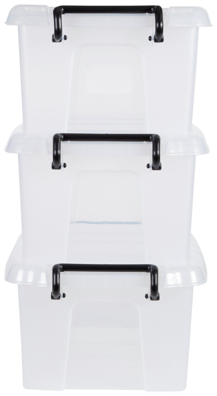 Strata Smart 3 x 12L Plastic Storage Boxes with Lid - Clear