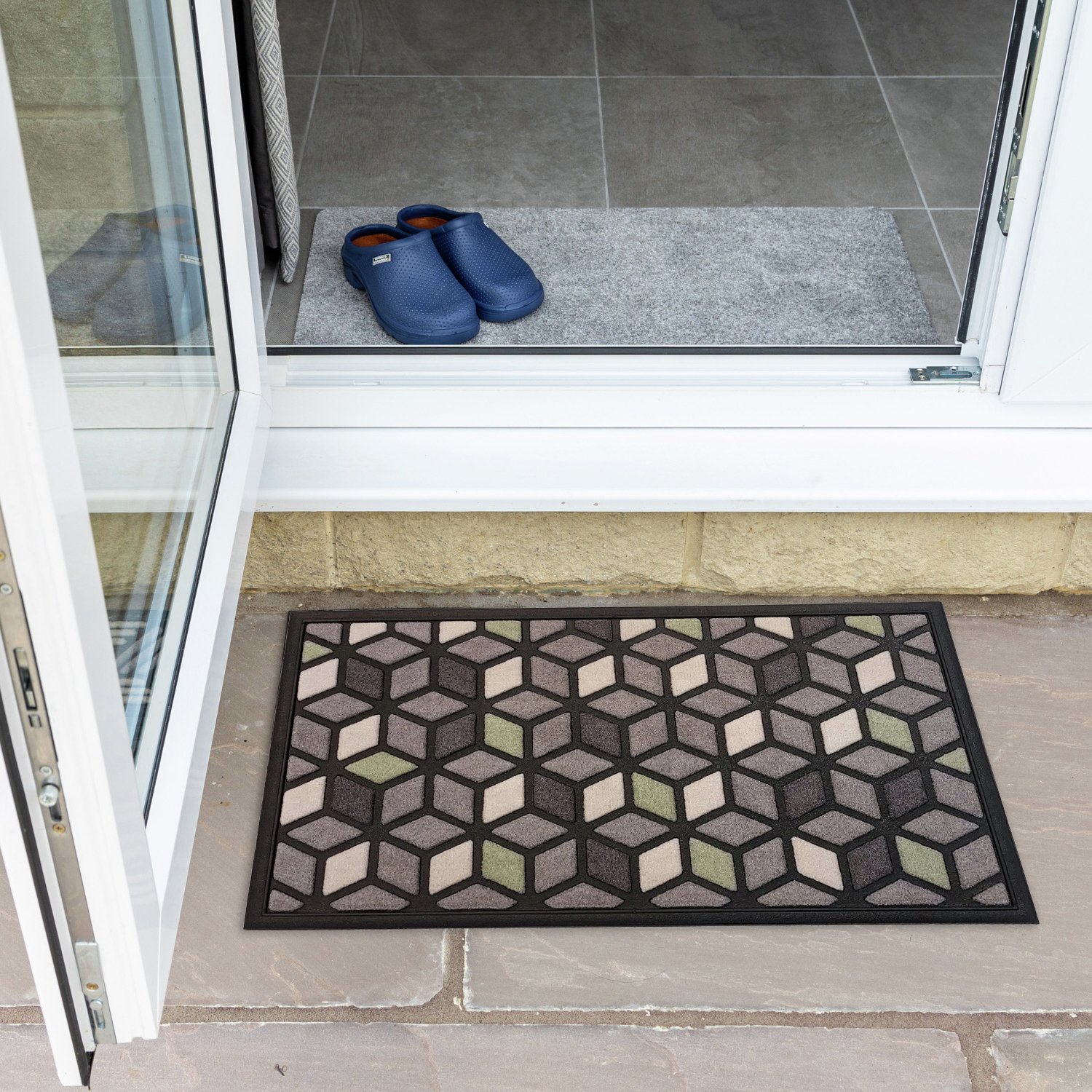 Mighty Mats Scrape & Sorb Geometric Black Cut Pile Doormat