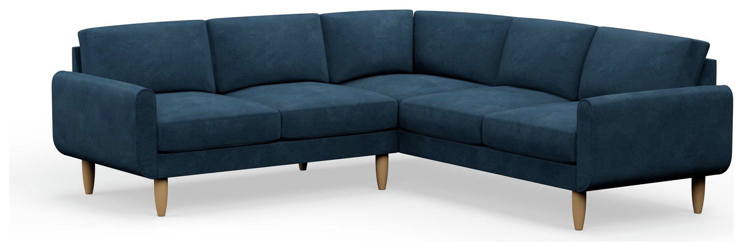 Hutch Plus Velvet Round Arm 5 Seater Corner Sofa - Ink Blue