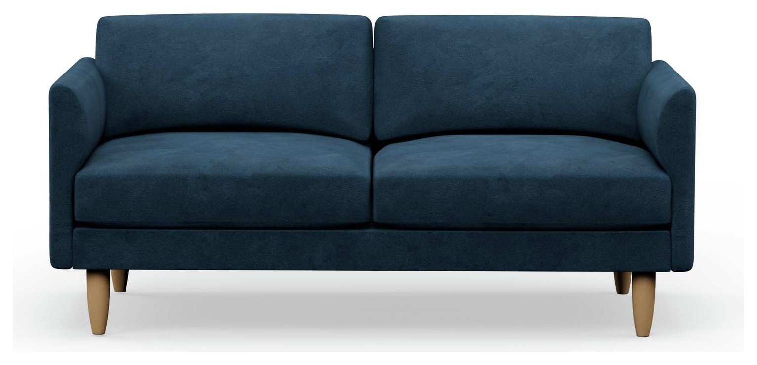 Hutch Velvet Curve Arm 3 Seater Sofa - Ink Blue