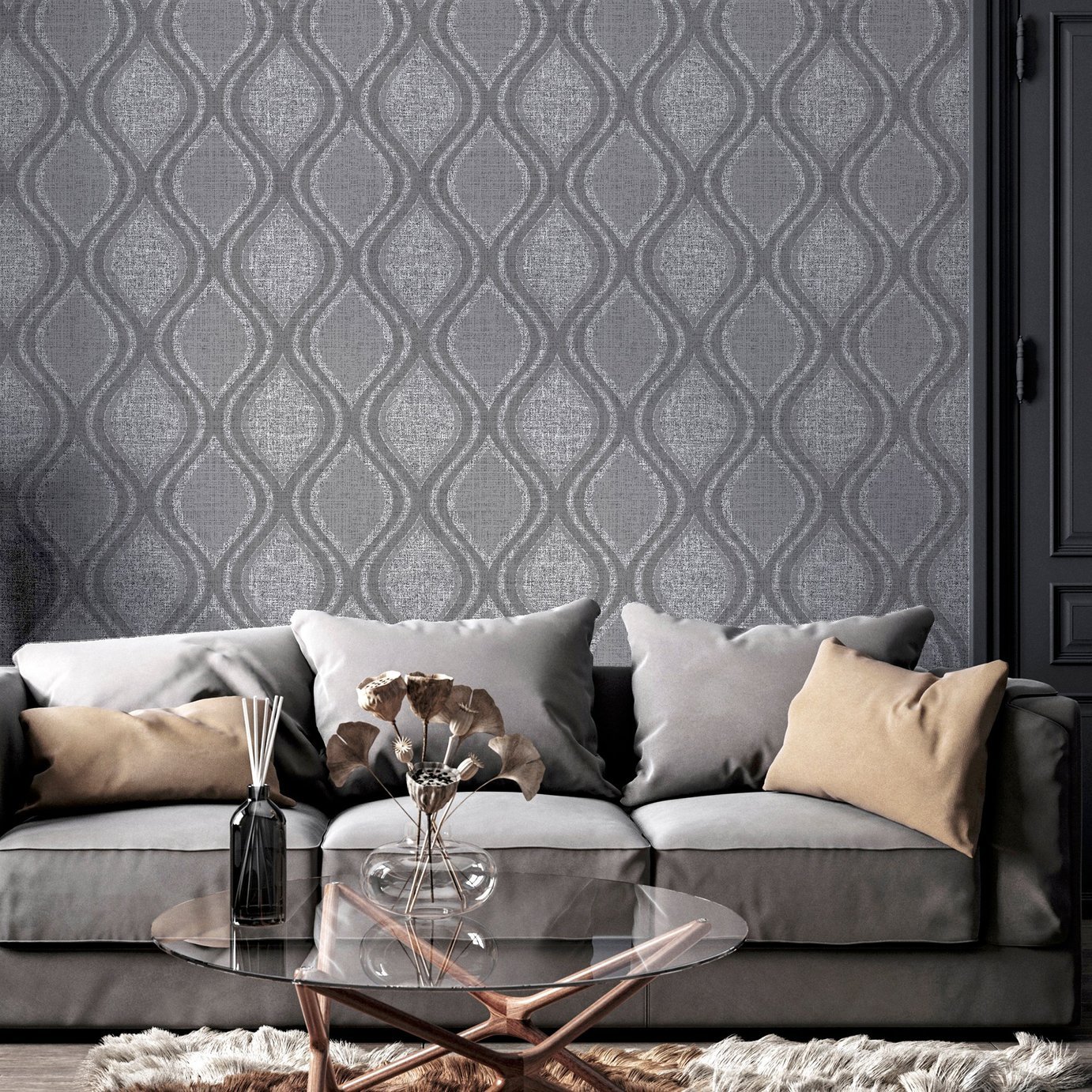 Arthouse Curve Charcoal Wallpaper