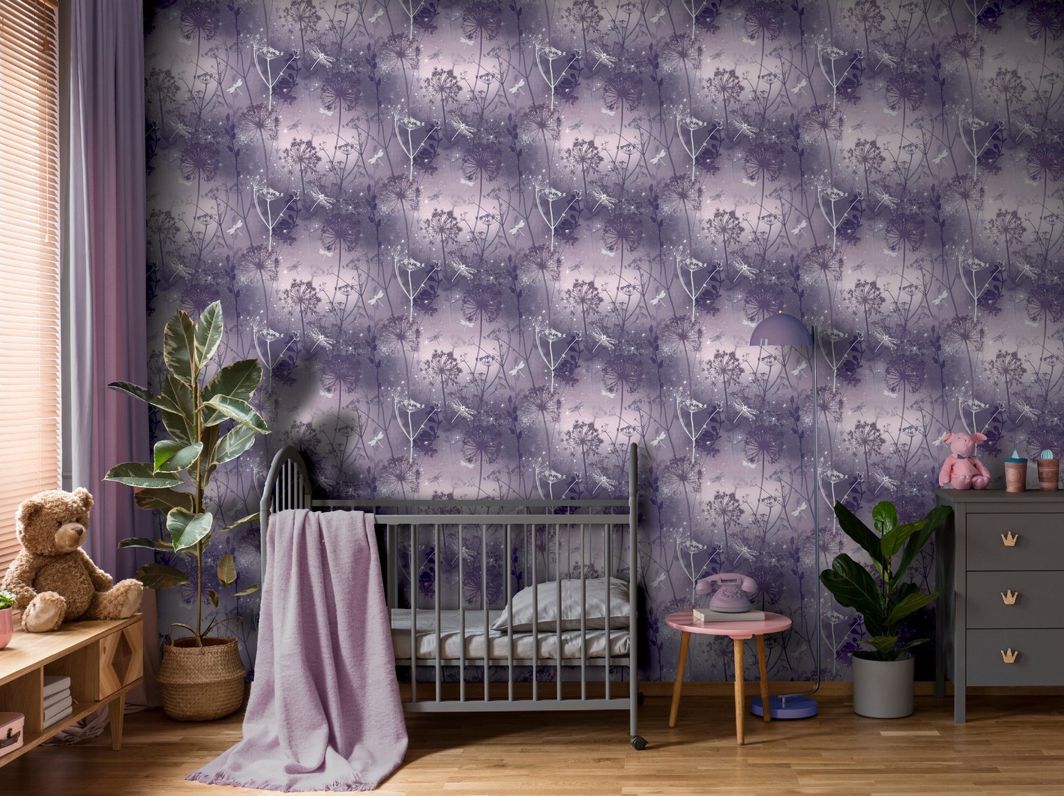 Arthouse Damselfly Purple Wallpaper