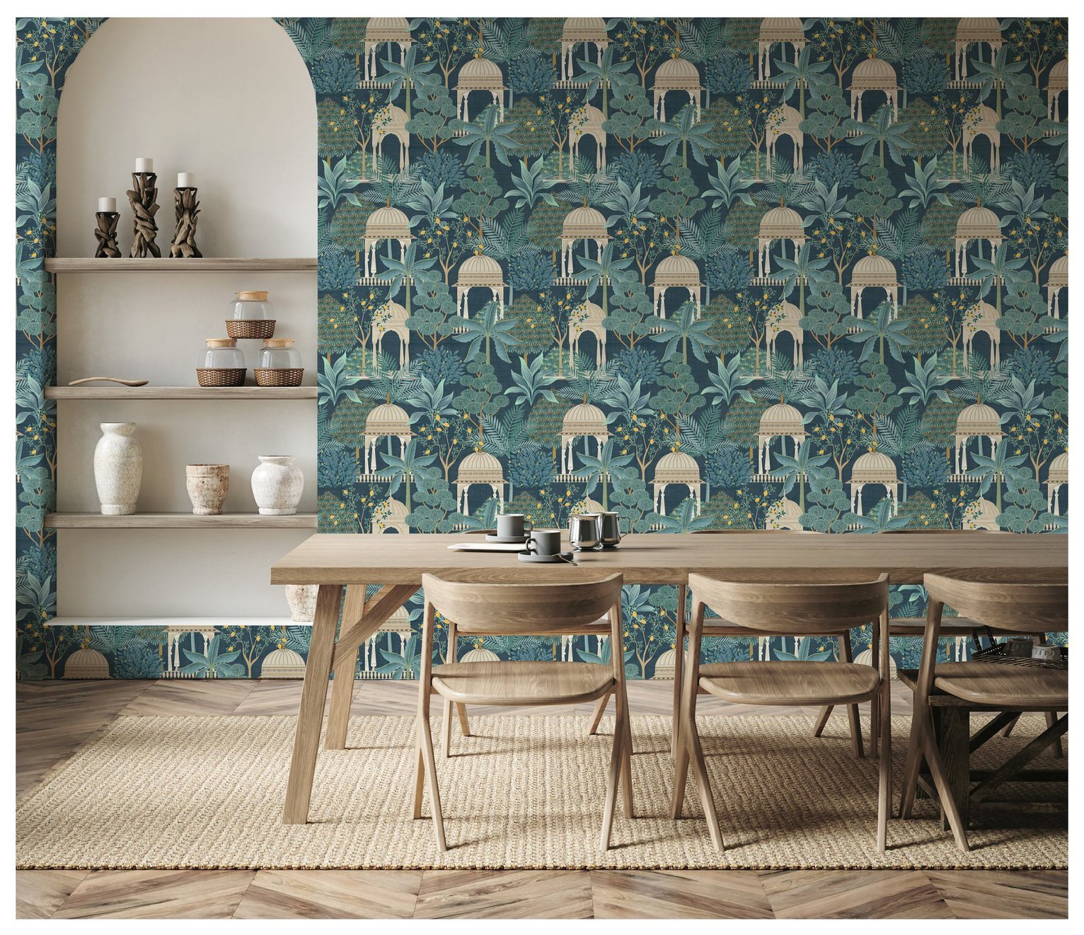Esselle Home Exotic Pavilion Navy Wallpaper