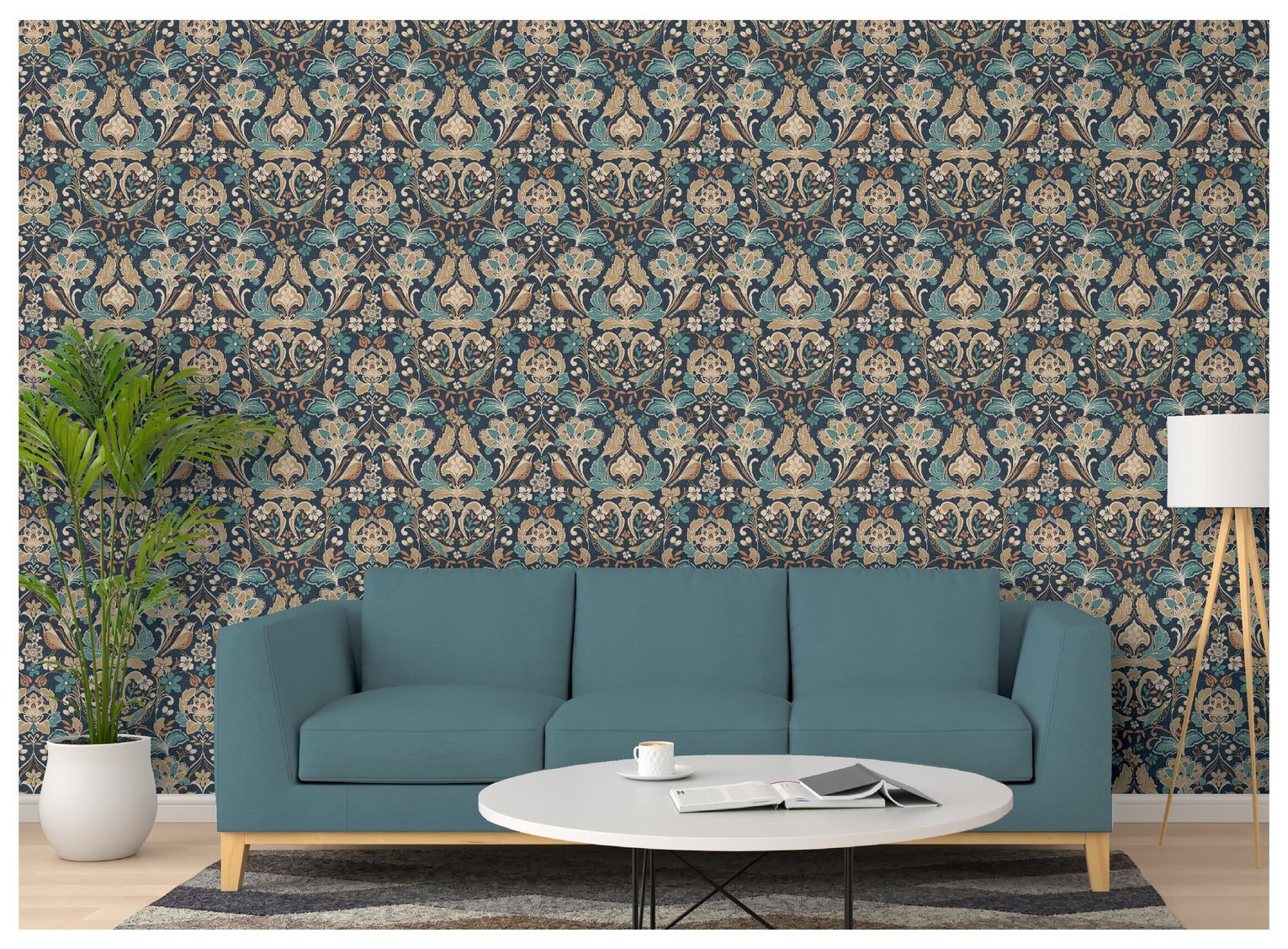 Arthouse Folk Floral Navy Wallpaper