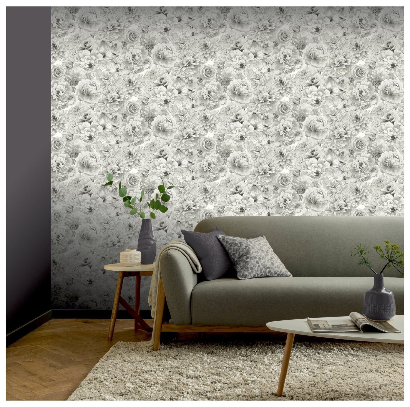 Arthouse Floral Print Silver Wallpaper
