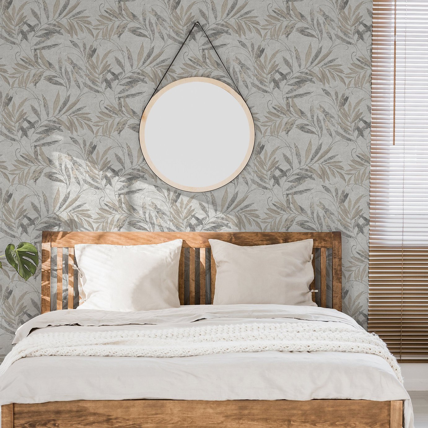Arthouse Luxury Leaf Grey Wallpaper