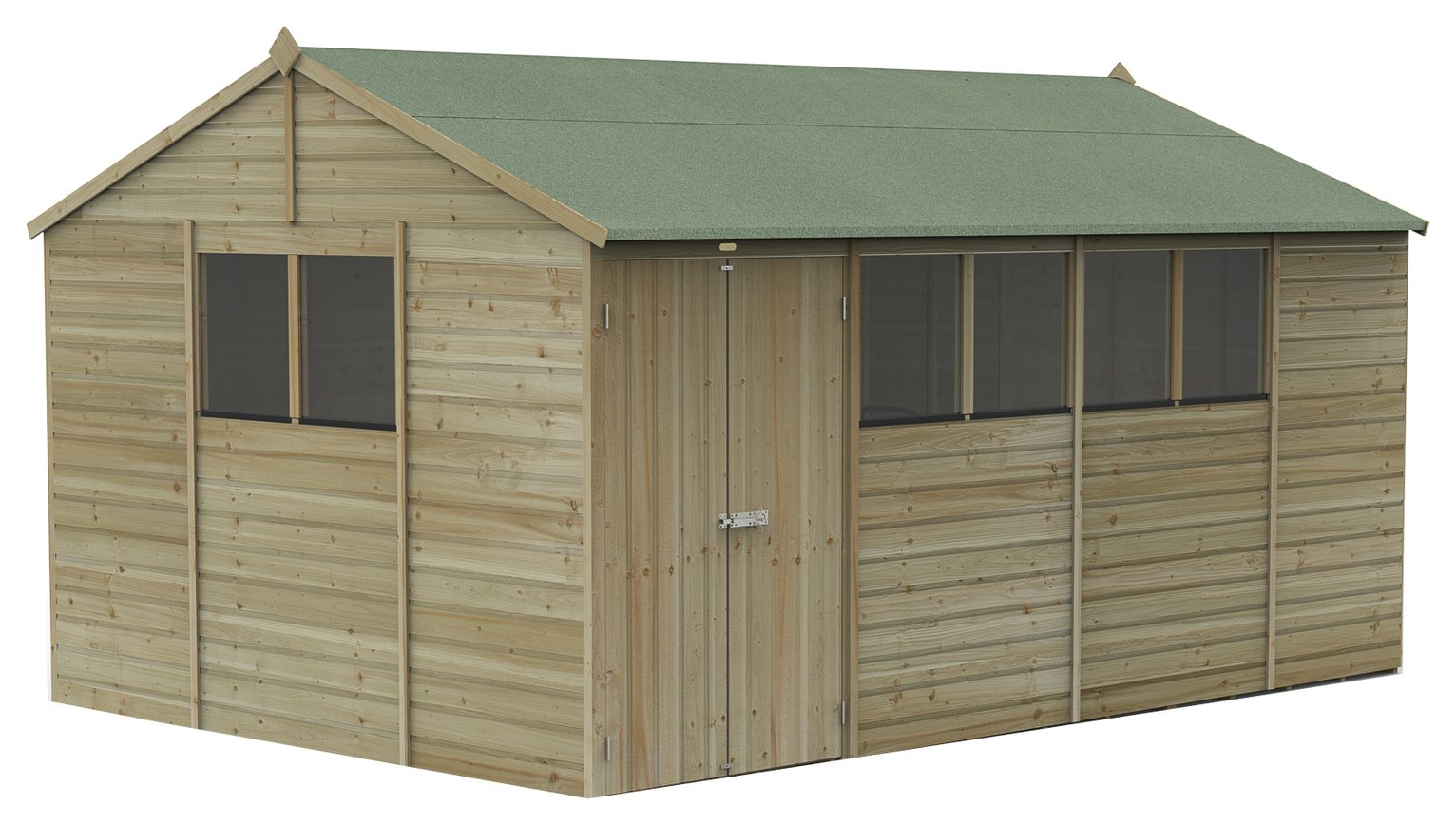Forest Beckwood Shiplap 6 Windows Reverse Apex Shed 15x10ft