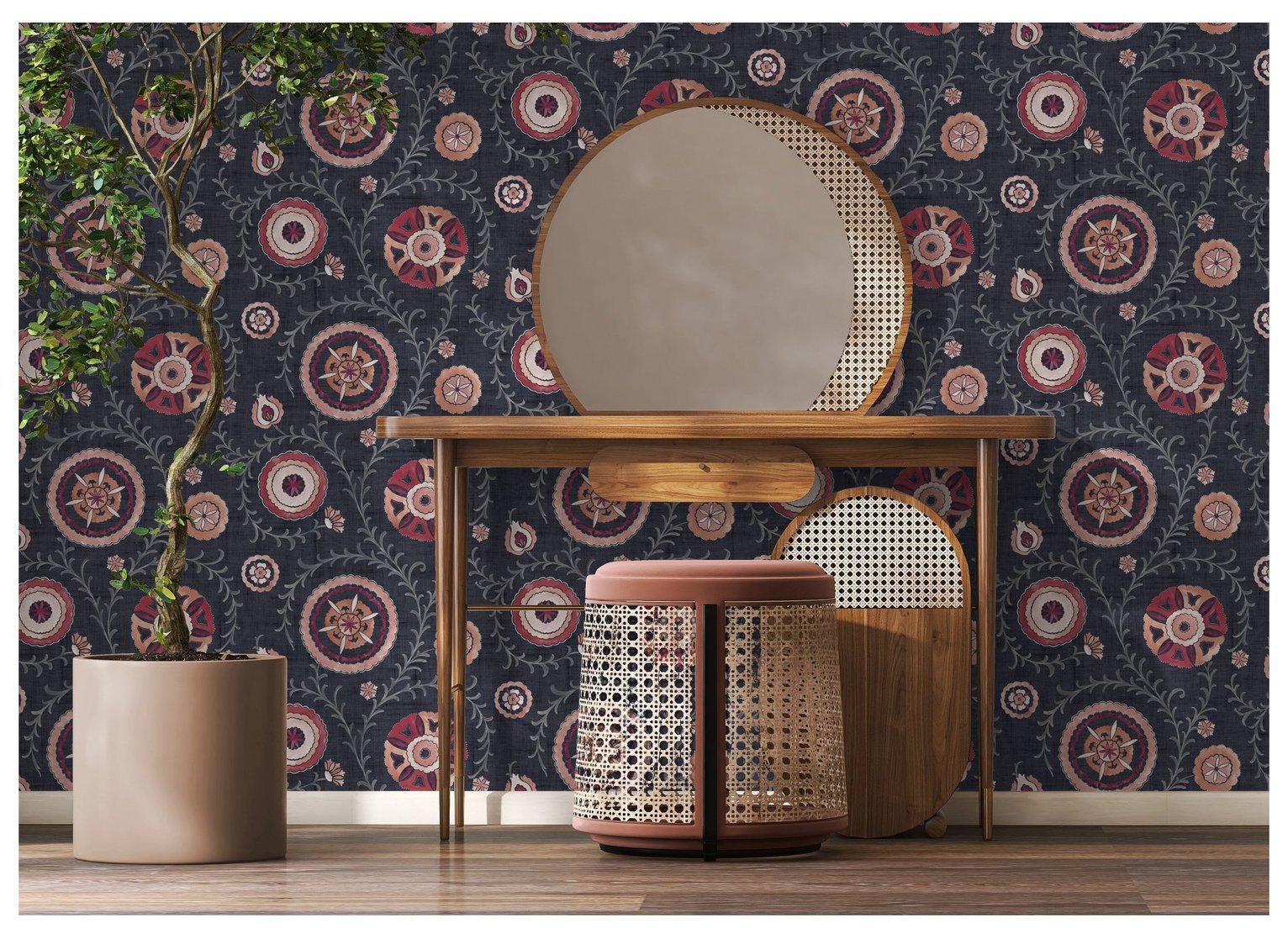 Esselle Home Nahlia Trail Navy Blue Wallpaper