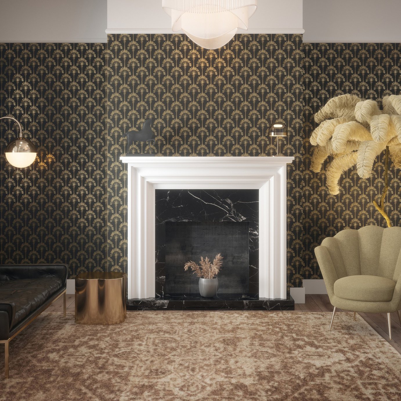 Arthouse Palm Palace Black Wallpaper