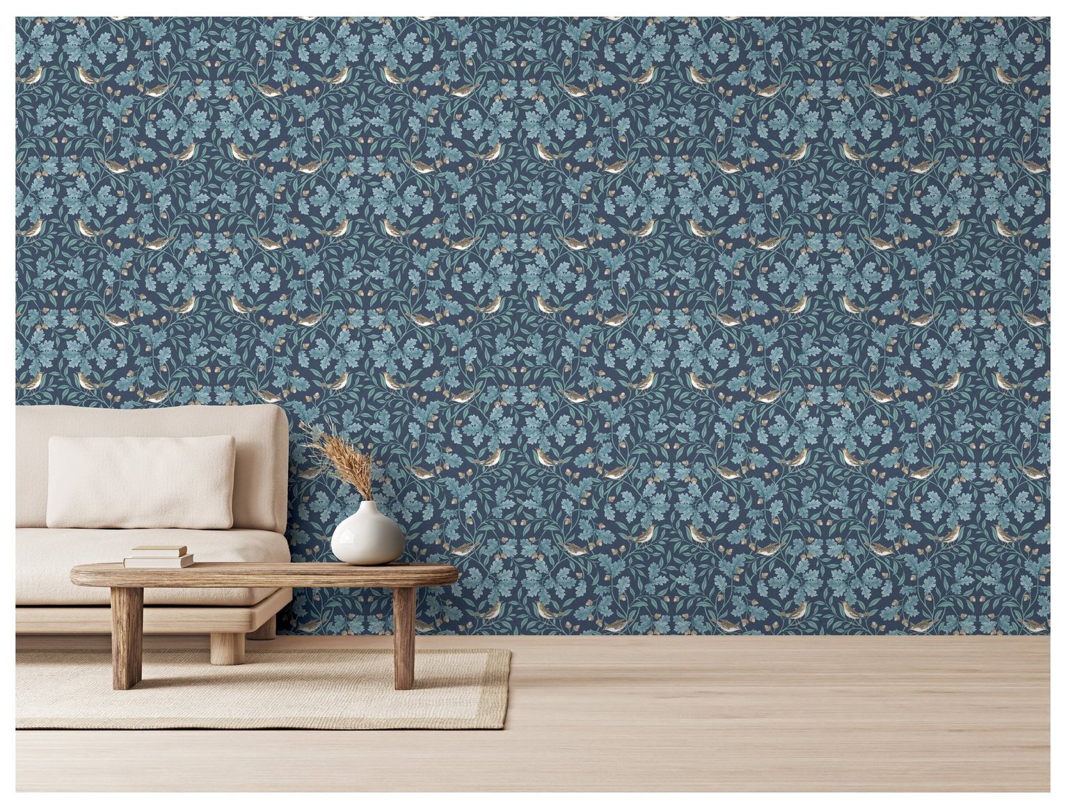 RHS Woodland Songsbirds Navy Wallpaper