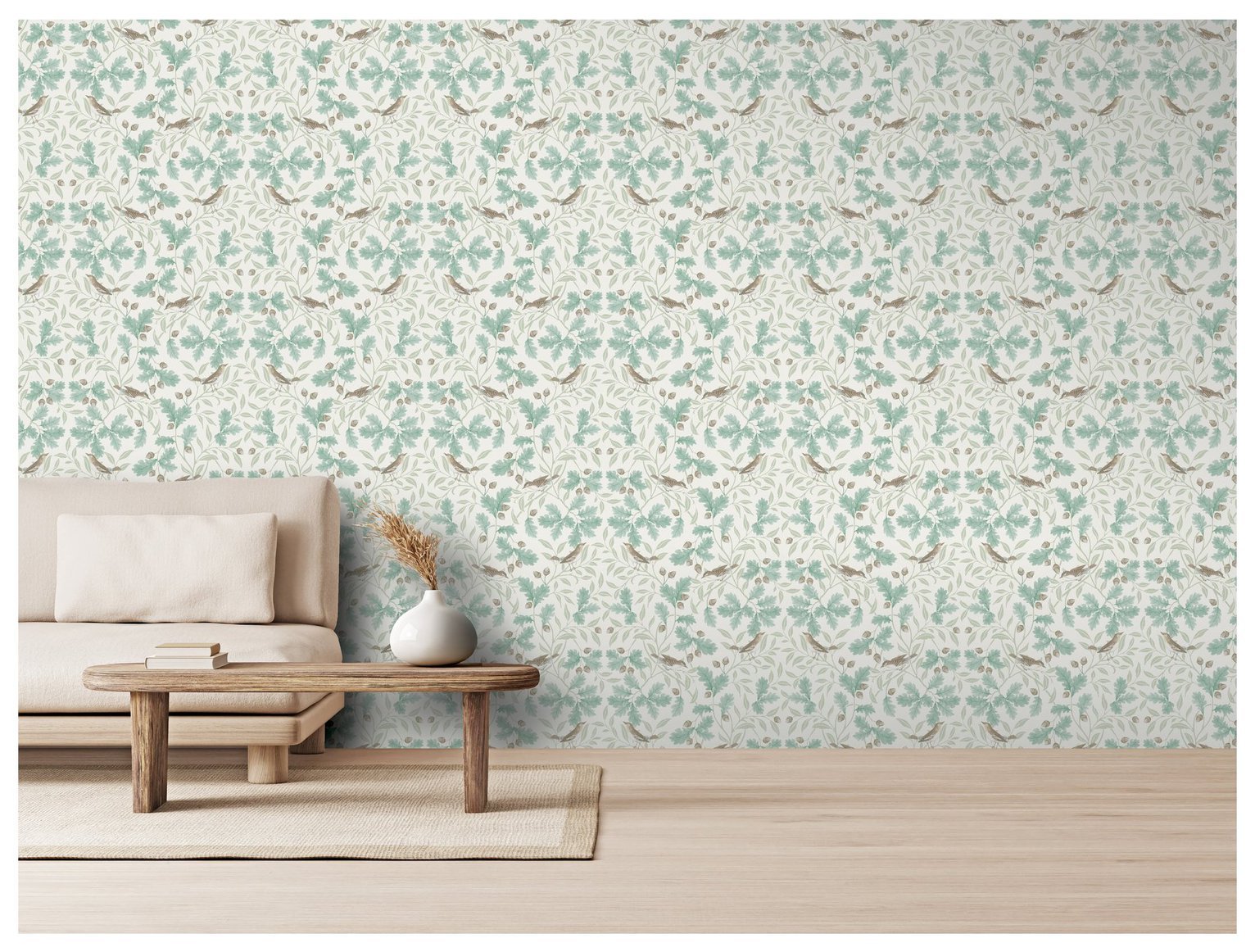 RHS Woodland Songsbirds Sage Wallpaper