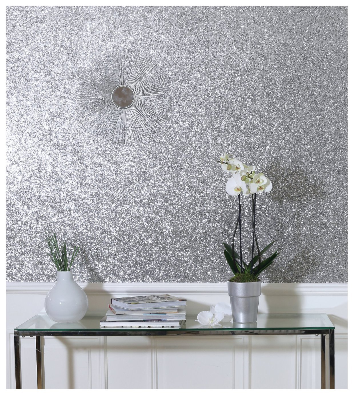 Arthouse Sequin Sparkle Silver Wallpaper