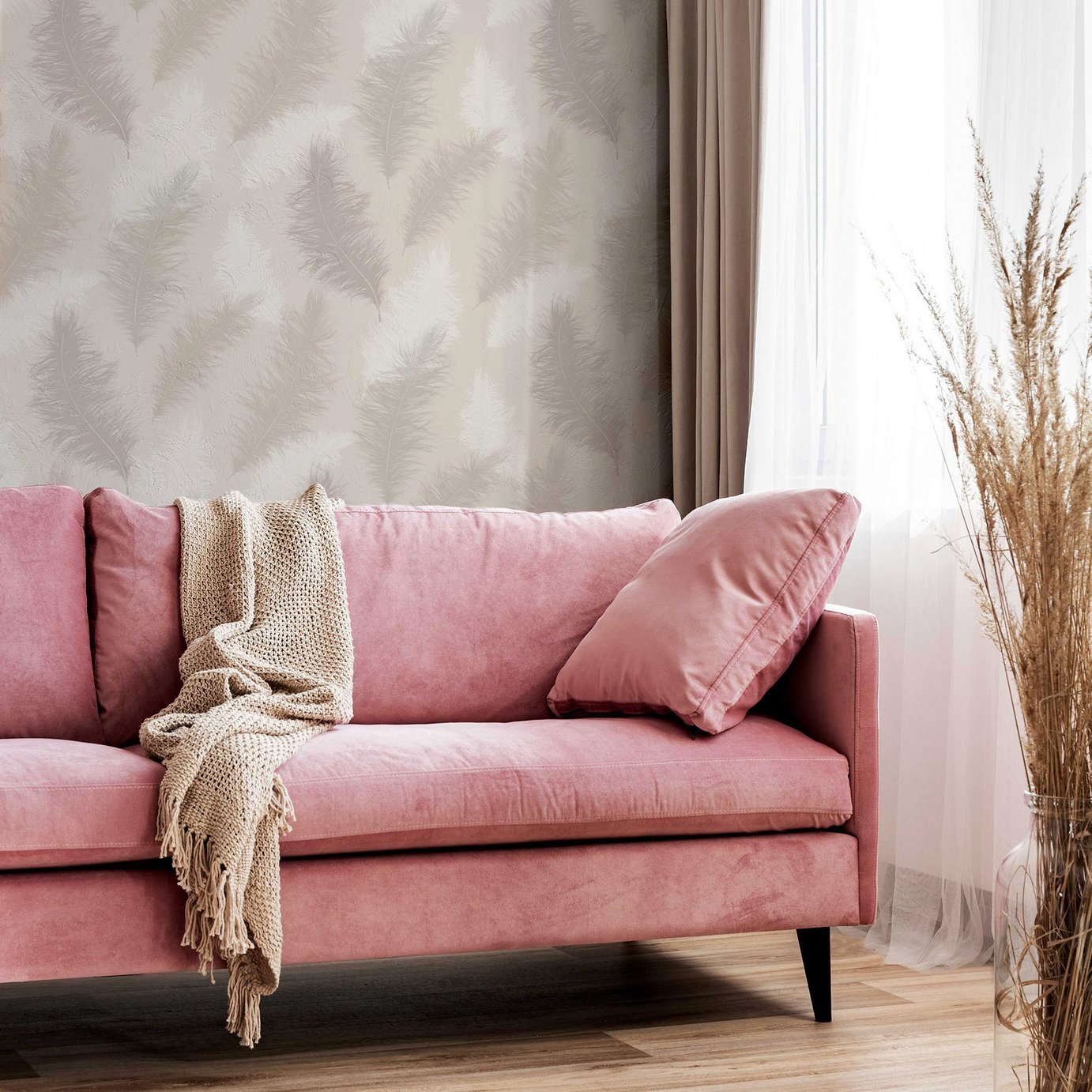 Arthouse Feather Blush Pink Wallpaper