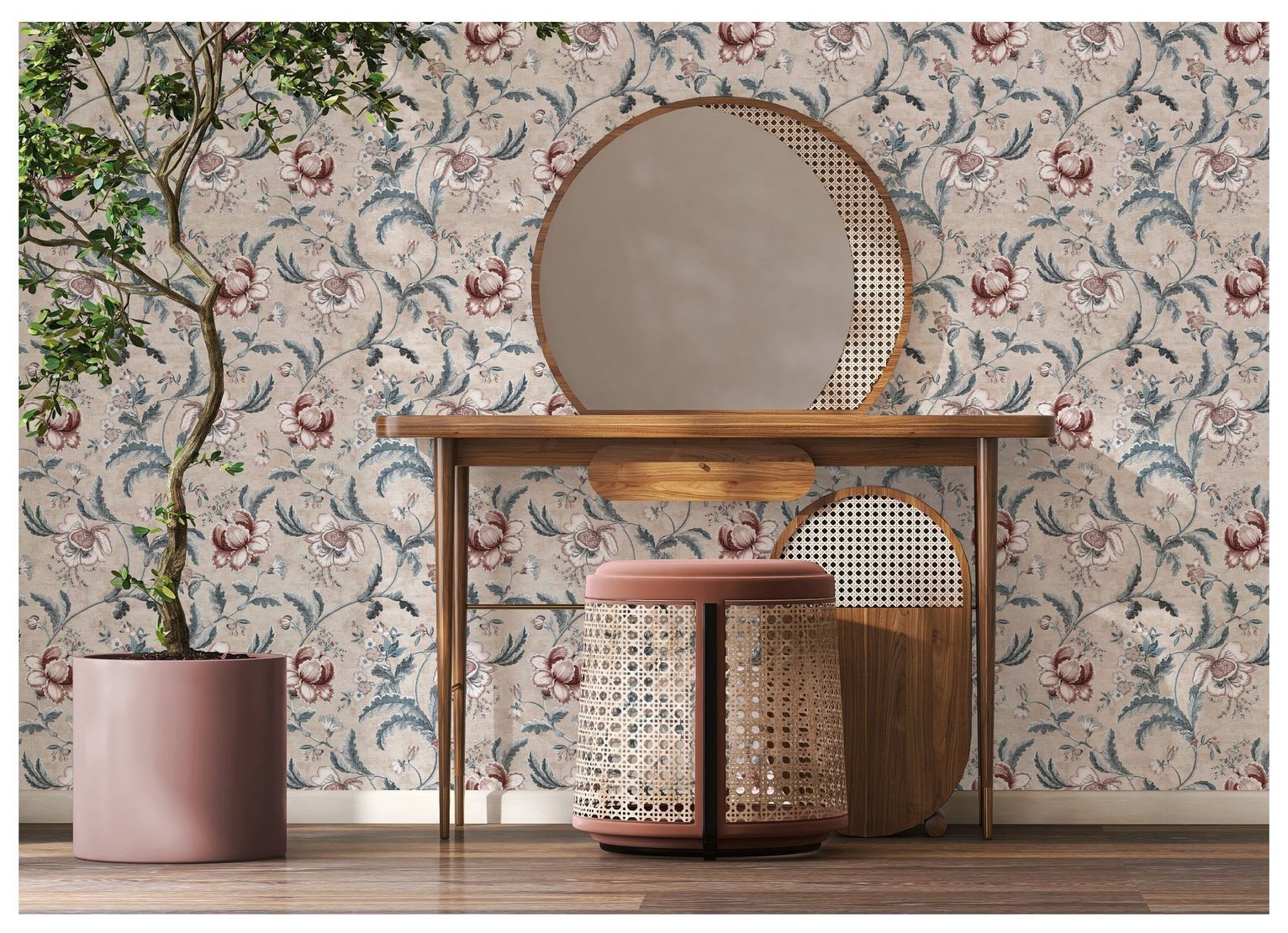 Esselle Home Tapestry Floral Vermilion Blue Wallpaper