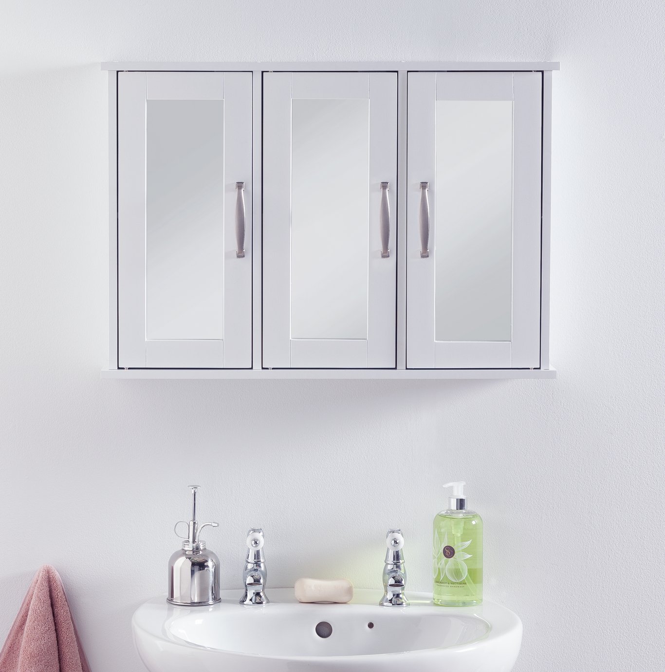 Argos Home Tongue & Groove 3 Door Mirrored Cabinet - White