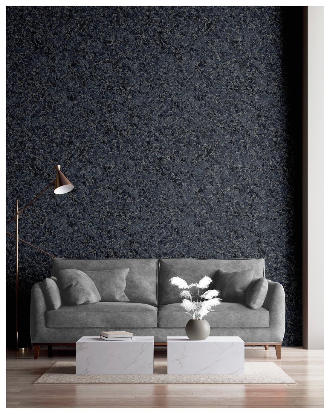 Arthouse Textured Marble Navy Silver Wallpaper 