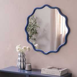 Habitat Blue Wavy Round Wall Mirror - 72x72cm