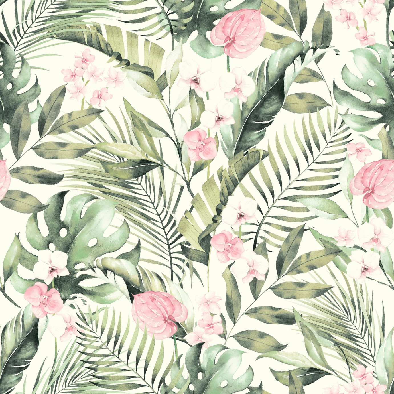 Arthouse Tropical Floral Pink N Green Wallpaper