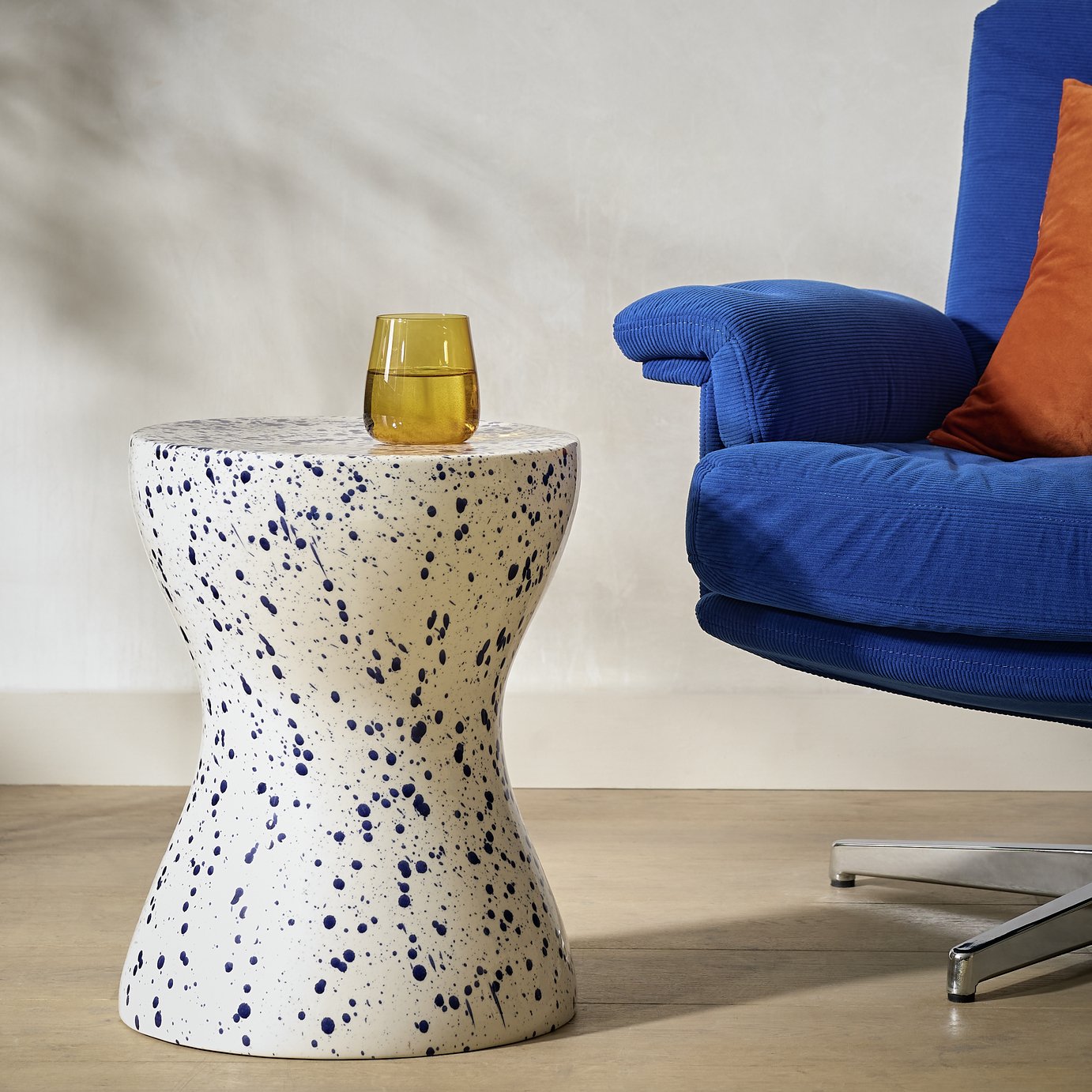 Habitat Jackson Round Side Table - Blue & White