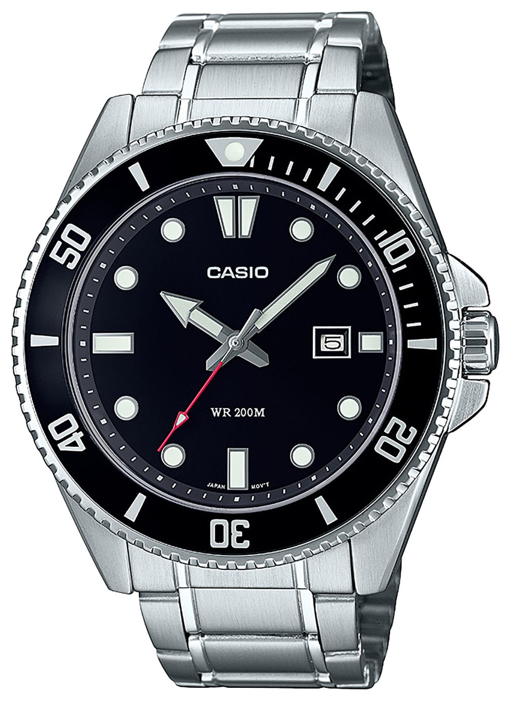 Casio Stainless Steel Black Dial Silver Strap Watch