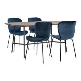 Habitat Huntington Wood Effect Dining Table & 4 Blue Chairs